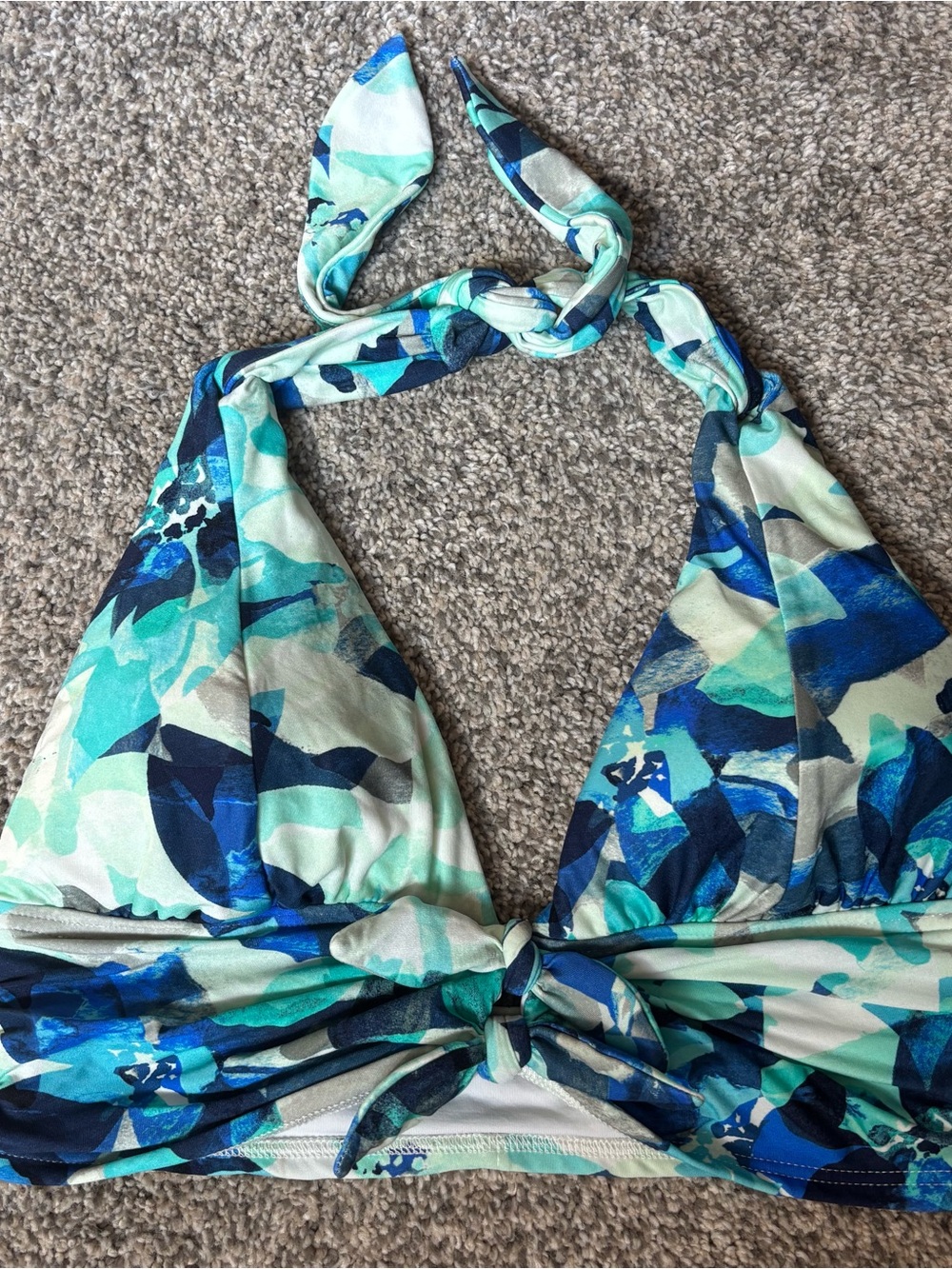 Carmen Marc Valvo Blue & Green Floral Halter Bikini Top